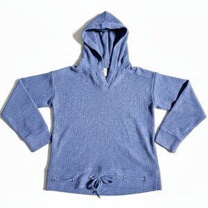 Freely Girls' Ribbed Hooded Adjustable Drawstring Hem Pullover Blue Medium NEW